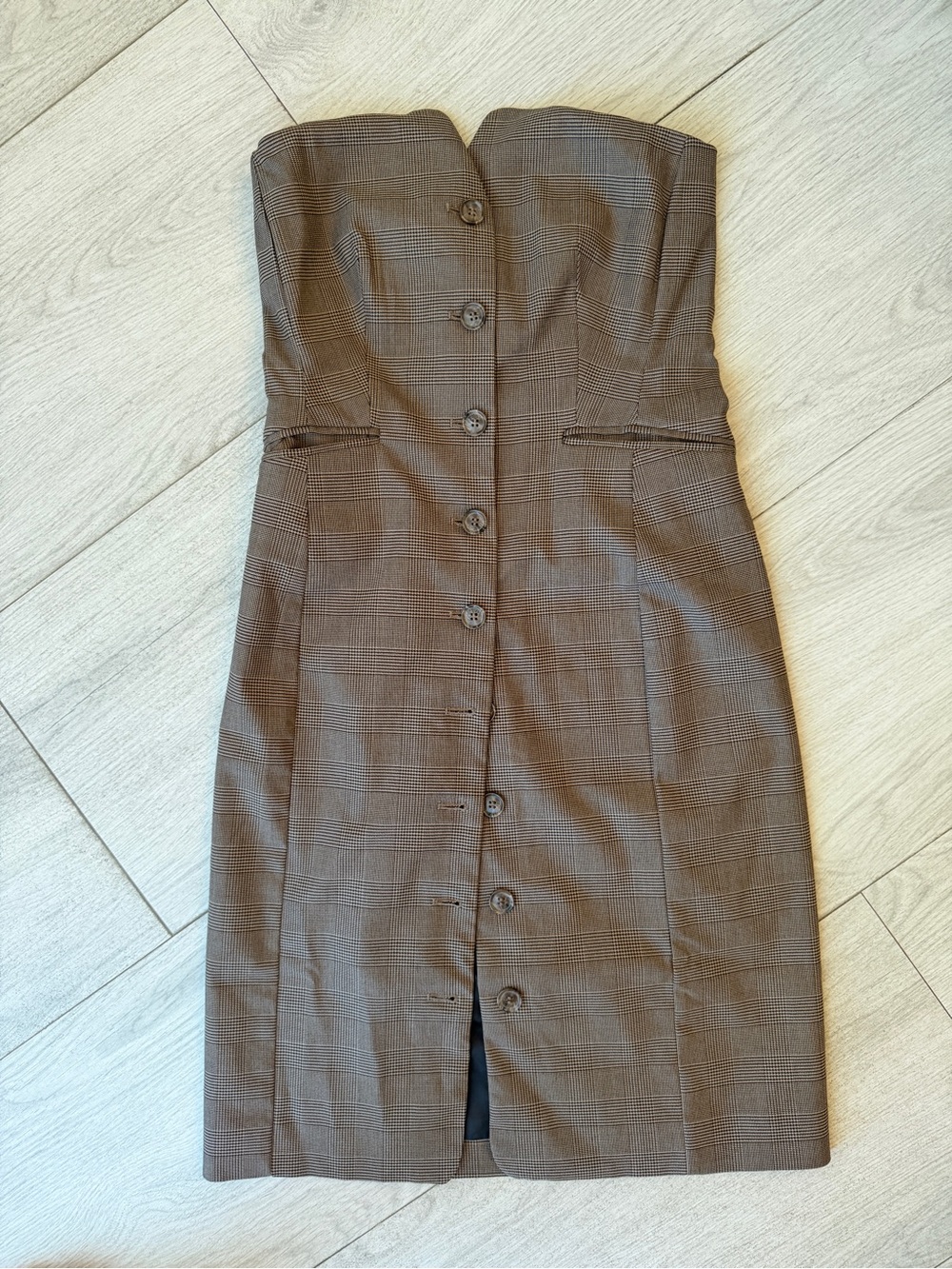 Banana Republic NWT Strapless Plaid Sheath Dress Brown Glen Plaid Size 2 Button